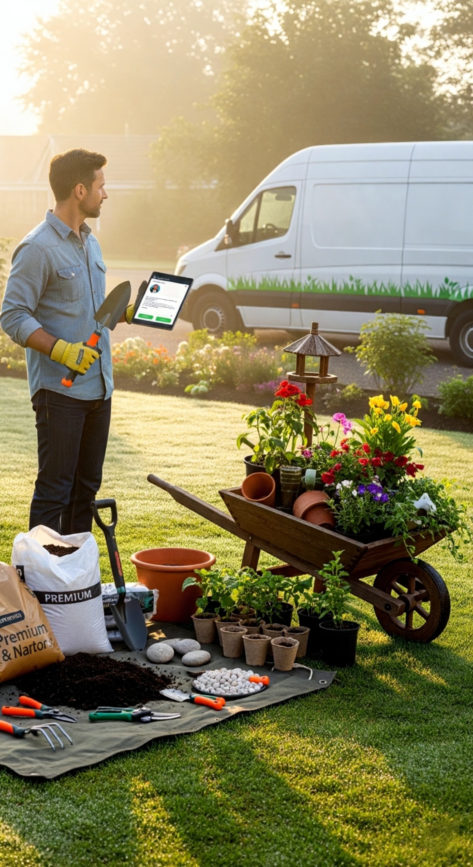 Владелец участка с инструментом