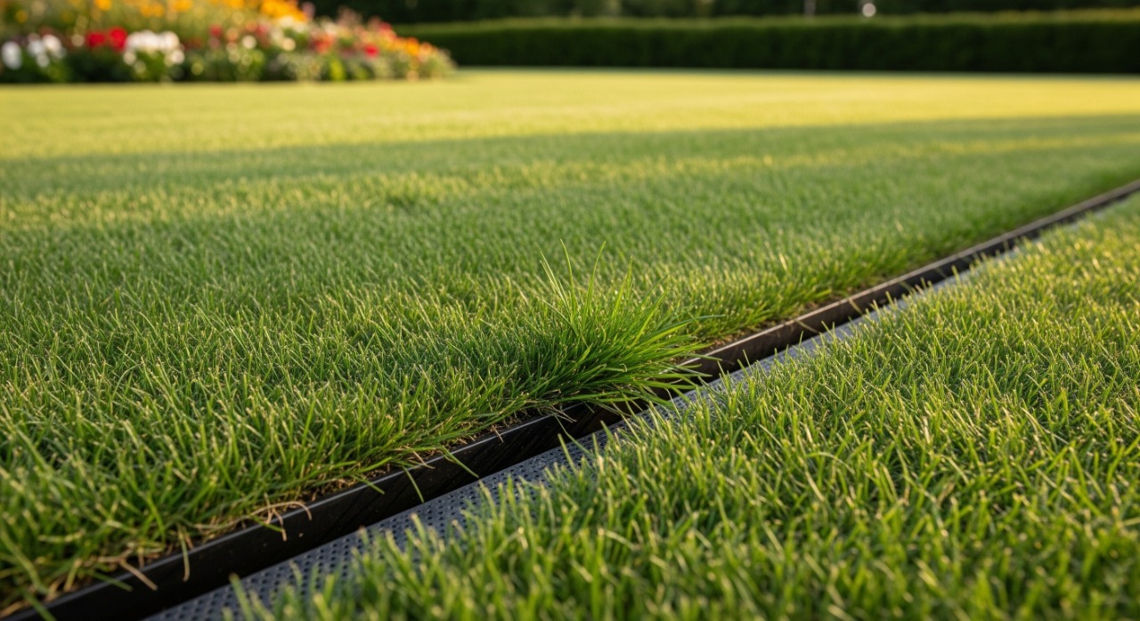 Газон, лотки и дренаж по периметру